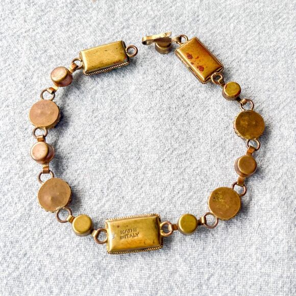 Antique Italian Micro Mosaic Bracelet - Gilt Brass - Estate Costume Jewelry - Picture 13 of 16